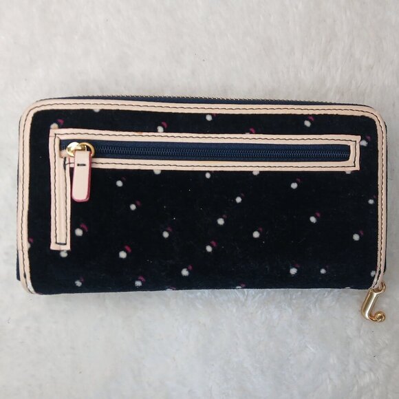 Vintage Y2K Juicy Couture Velour Polka Dot Wallet Navy Blue - Picture 2 of 7